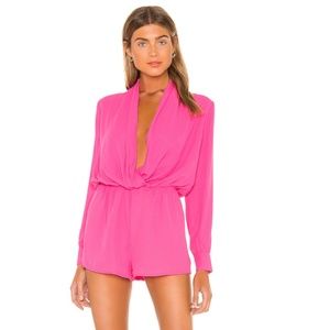 Kaycie Drape Neck Romper in Hot Pink